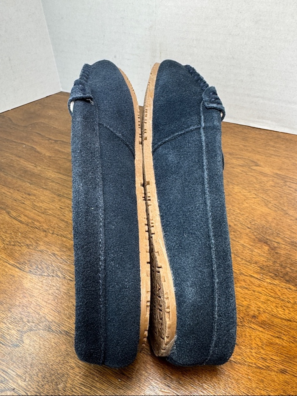 NWOT Lands End Suede Slip-on Moccasin Mules Hard-sole Slippers Navy, Womens 9 - Picture 8 of 13